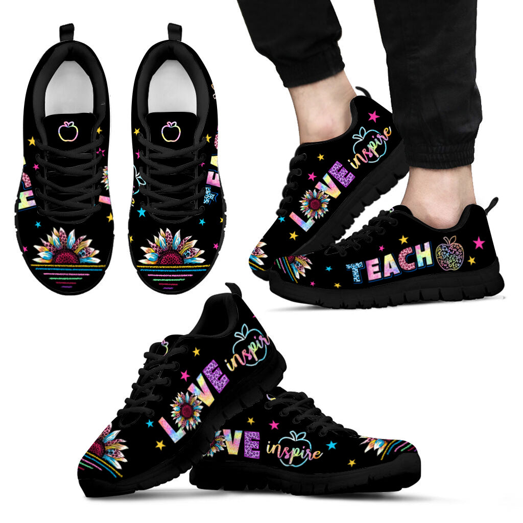 Teach Love Inspire Leopard Art Sneaker Fashion Comfortable Shoes Walking Running Lightweight Casual Shoes