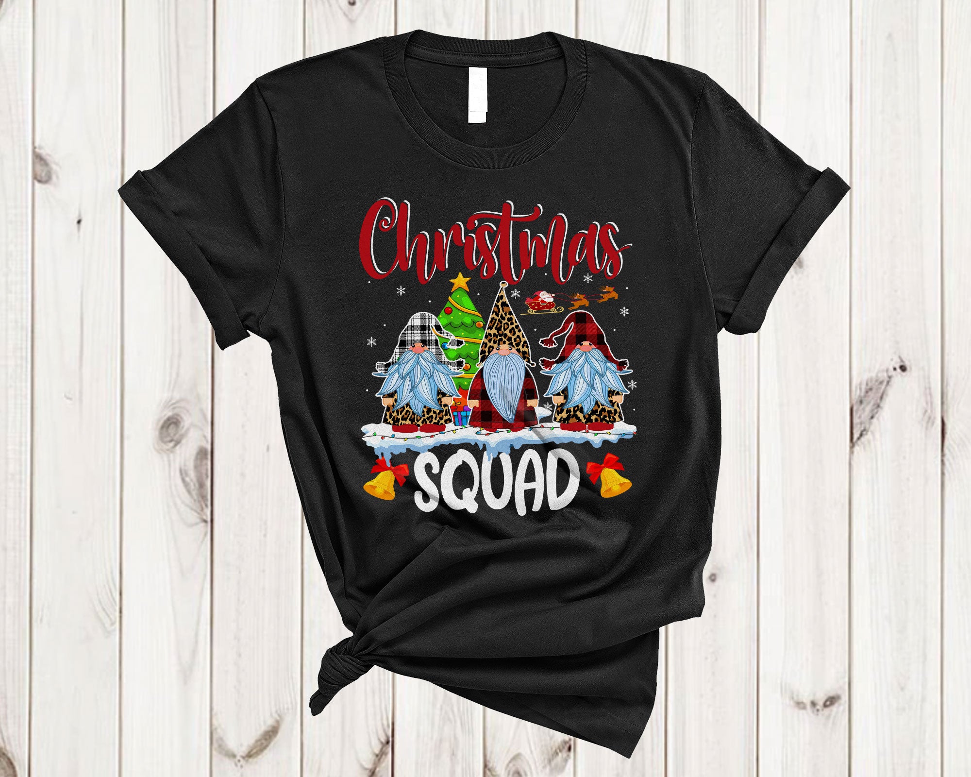 Christmas Gnomes Shirt Three Gnomes Squad Leopard White Red Plaid Matching Christmas Family Gifts T-Shirt