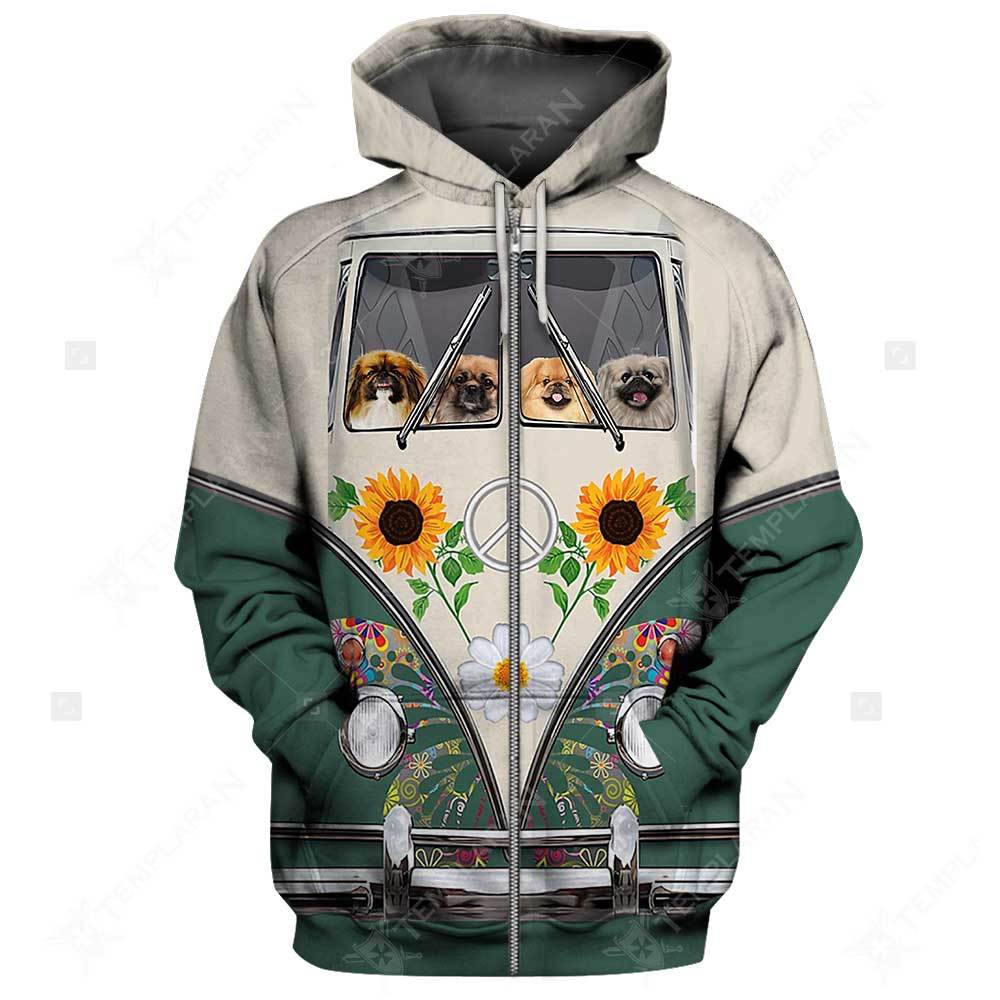 Pekingese Paw Prints 3D Zip Hoodie And T-Shirt Full Printing