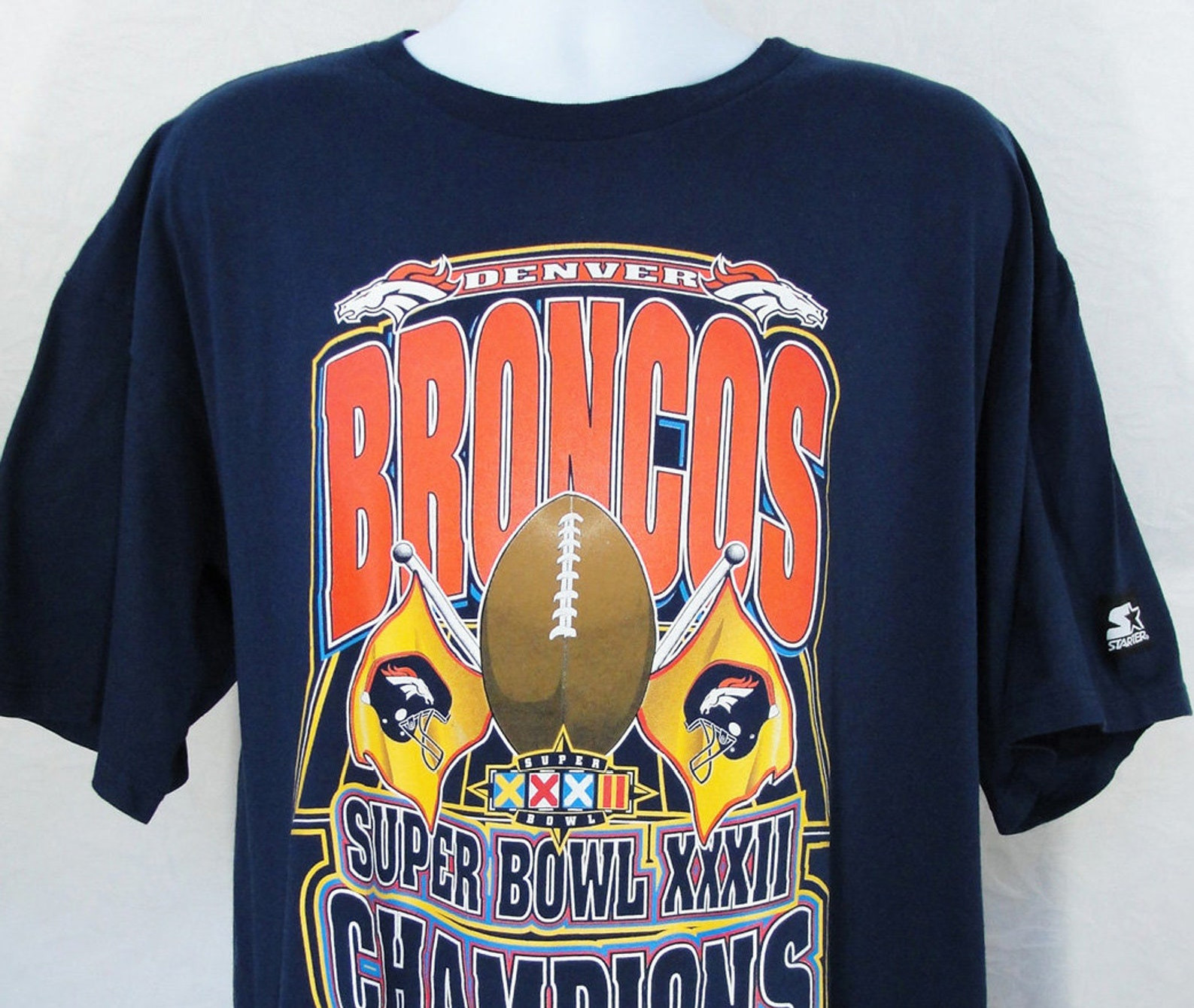 Vtg 90S Denver Broncos Super Bowl 1998 T Shirt  Blue Xxxii