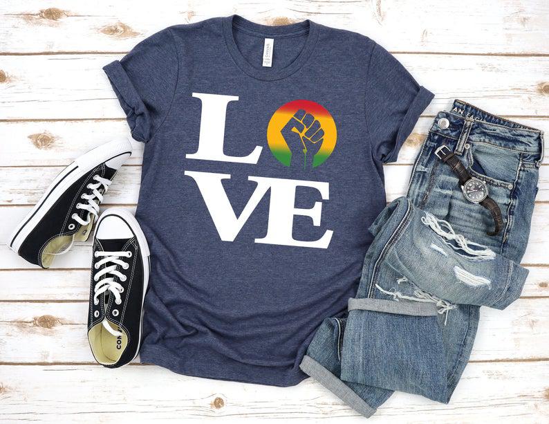 Black Pride T-Shirt, Love & Raised Fist Tee, Black Power Shirt