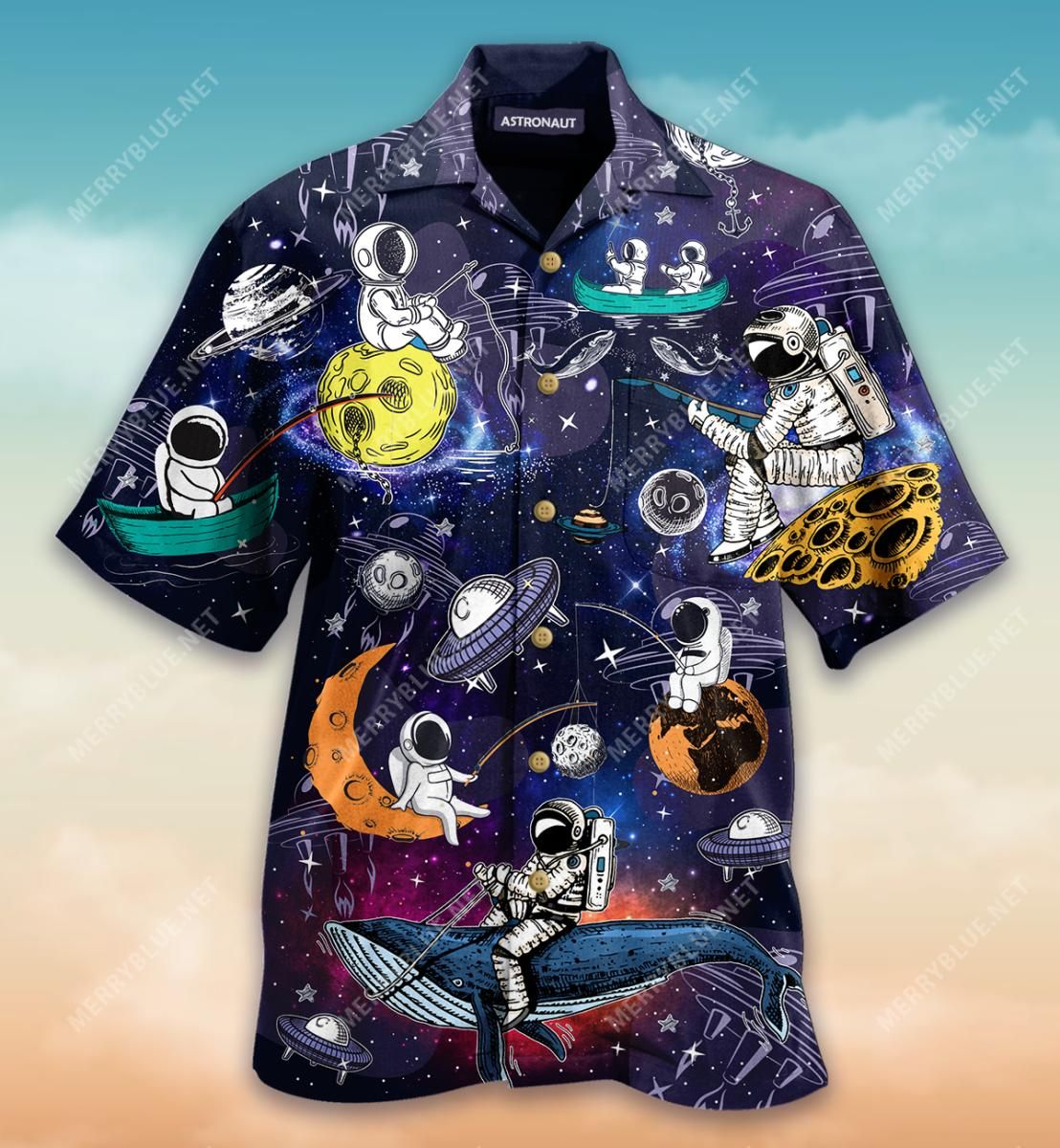 Astronaut Loves Fishing Aloha Hawaiian Shirt Colorful Short Sleeve Summer Beach Casual Shirt For Men And Women