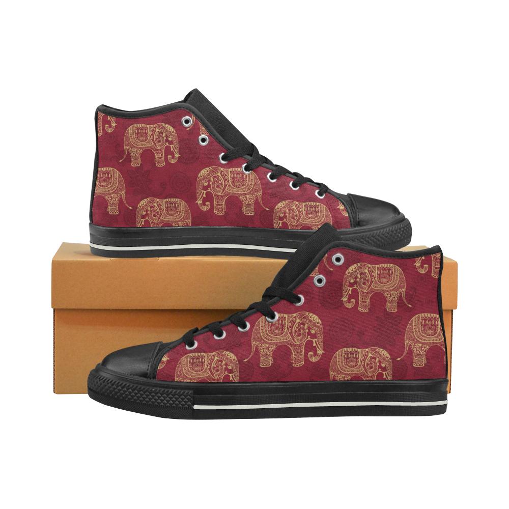 Elephant Tribal Pattern Women’s High Top Shoes Black