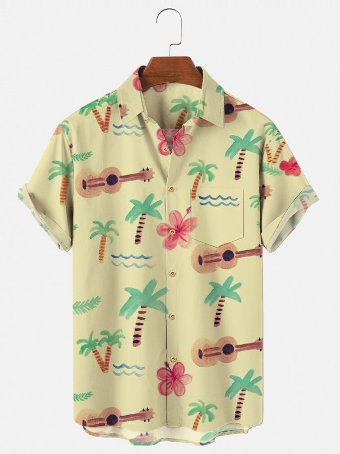 Mens Hawaii Shirt Casual Music Ukulele Alohayellow Plant Beach Shirts Ha74926