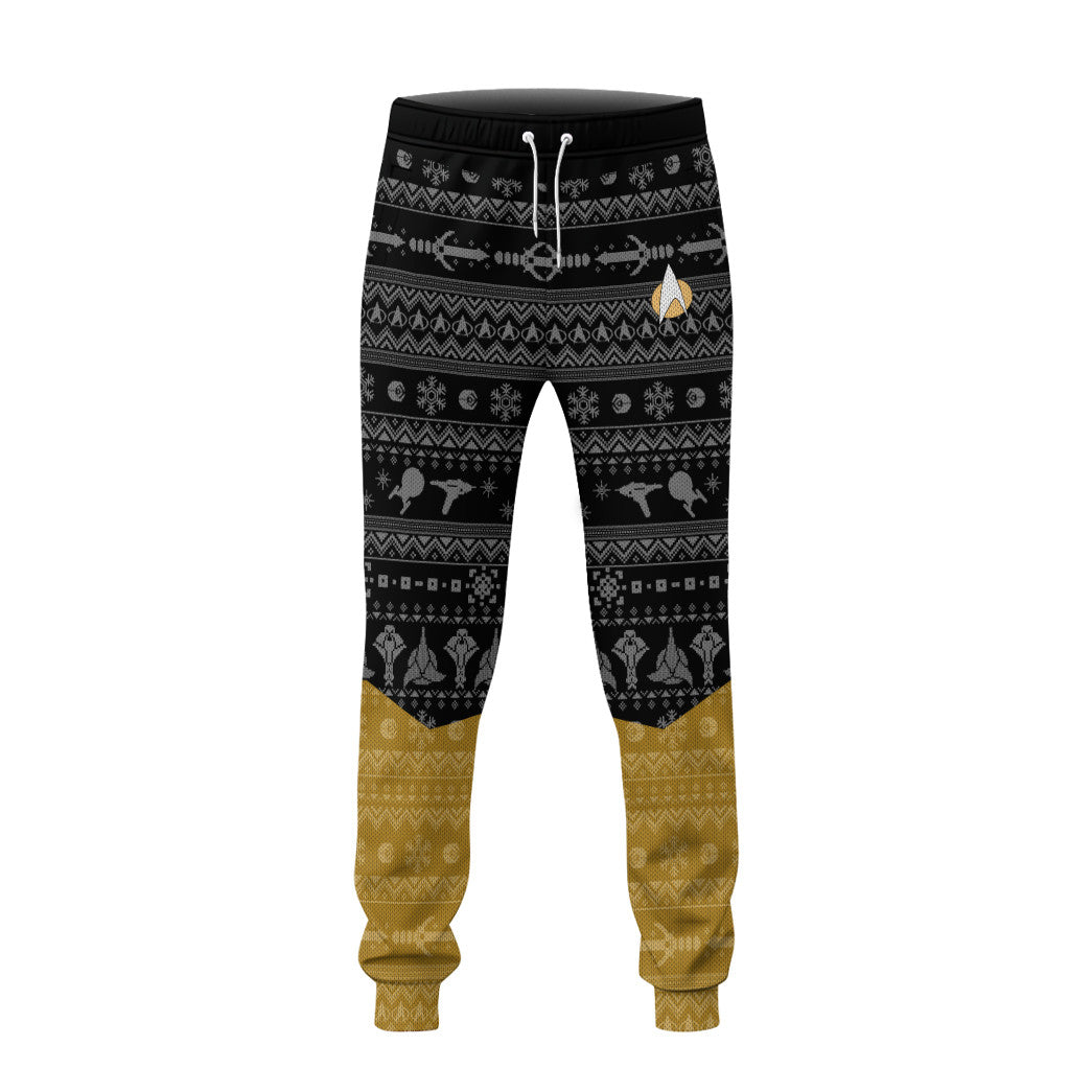 3D S.T The Next Generation 1987 Yellow Ugly Christmas Custom Sweatpants