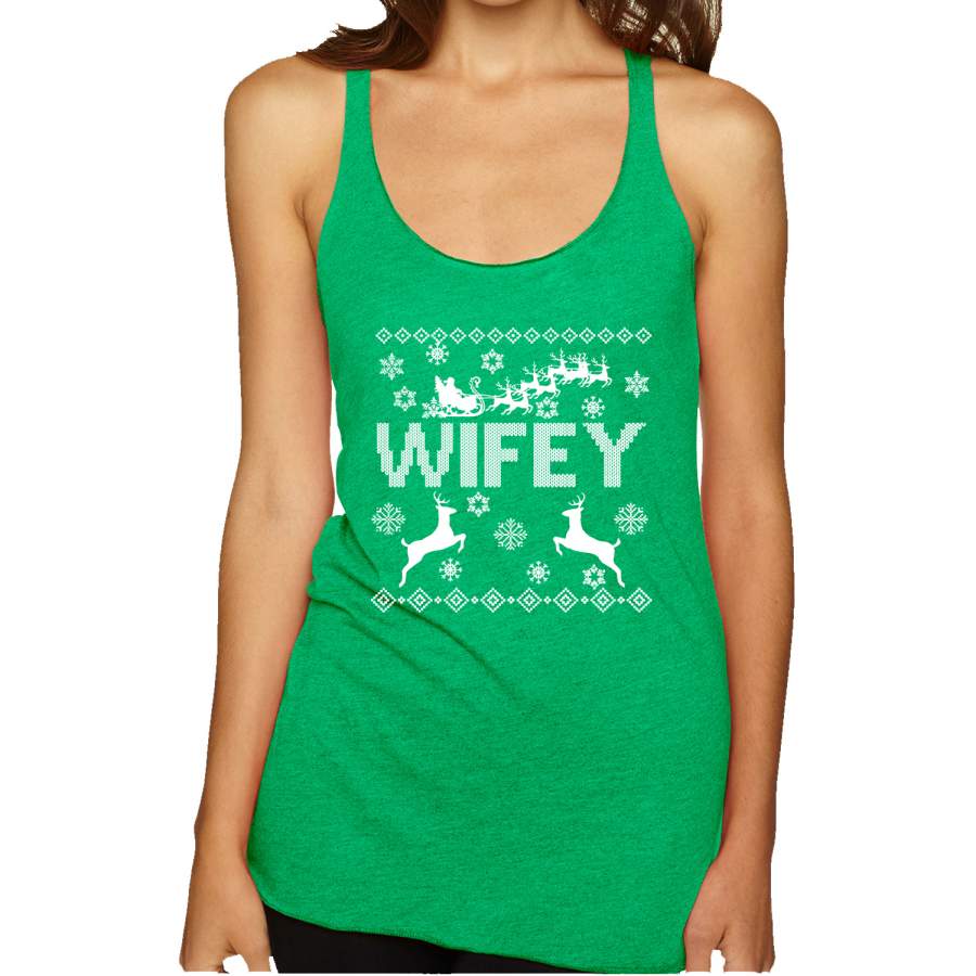 Christmas Wifey Love Ugly Christmas Sweater  Christmas Tri-Blend Racerback Tank Top