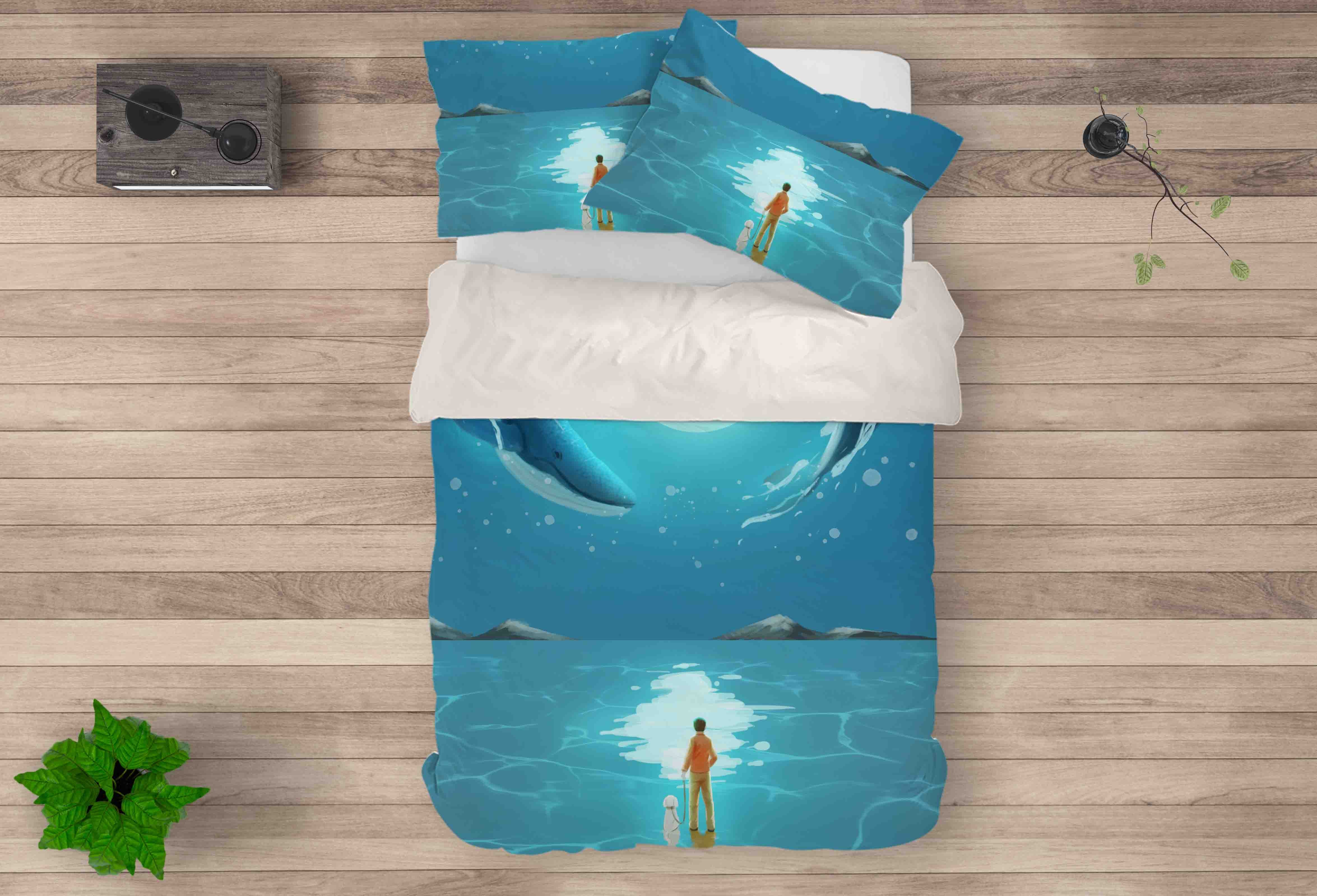 3D Blue Whale Sea Boy Dog Quilt Cover Set Bedding Set Pillowcases 23