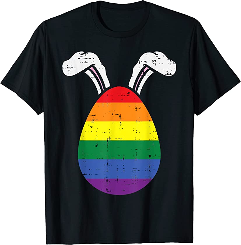 Rainbow Flag Egg Bunny Ears Gay Pride Easter LGBT Gift T-Shirt