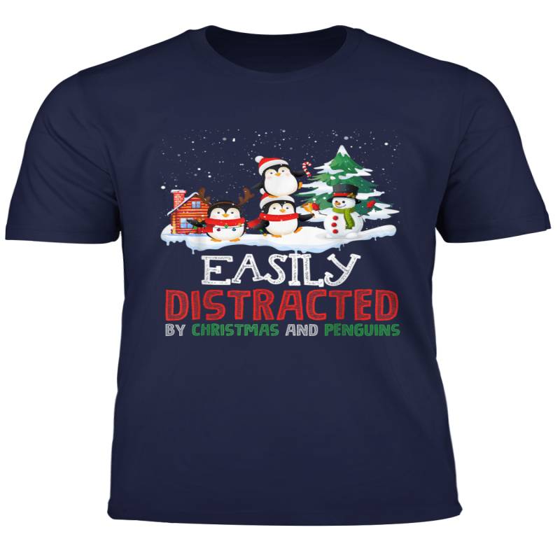 Easily Distracted By Christmas And Penguins Funny Xmas Gift T Shirt