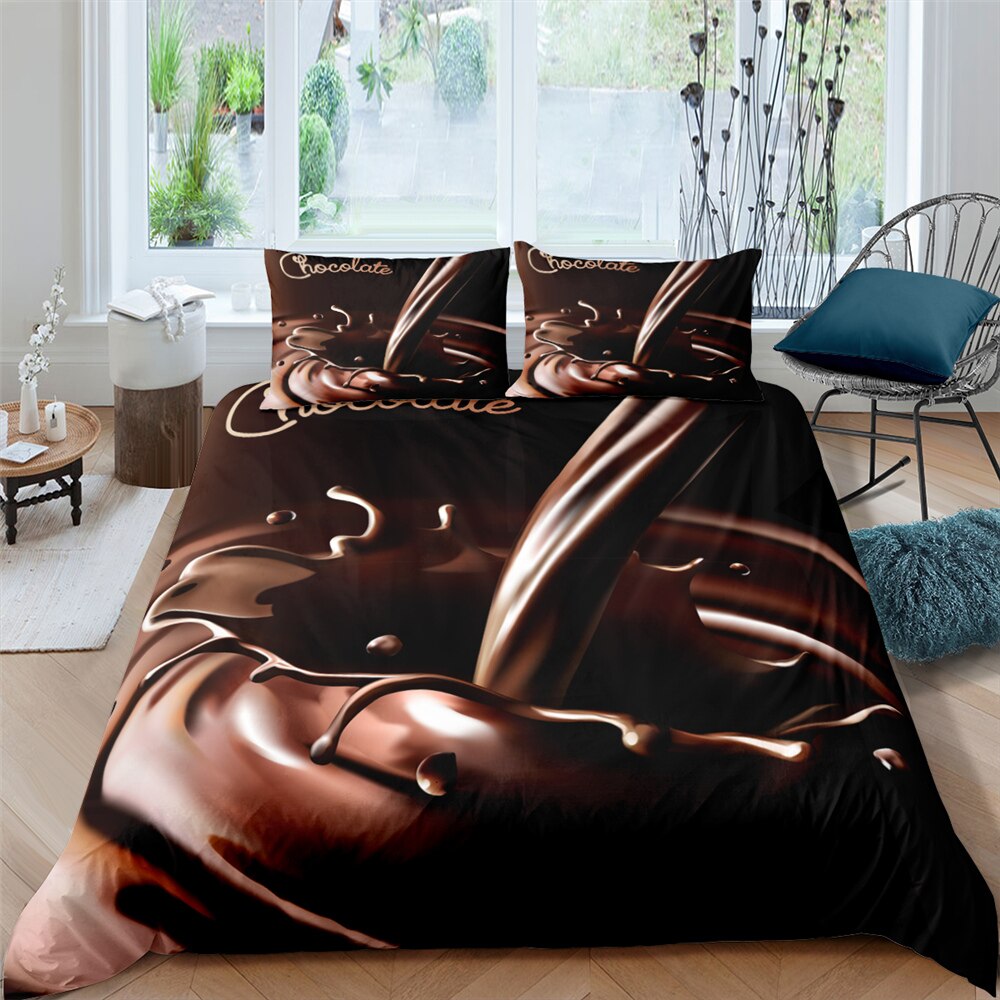 Zeimon Sweet Chocolate Polyester Bedding Set 3D Print Candy Duvet Cover Pillowcase Lightweight Cover Bedclothes