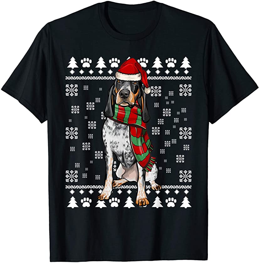 Bluetick Coonhound Dog Santa Hat Xmas Ugly Christmas T-Shirt