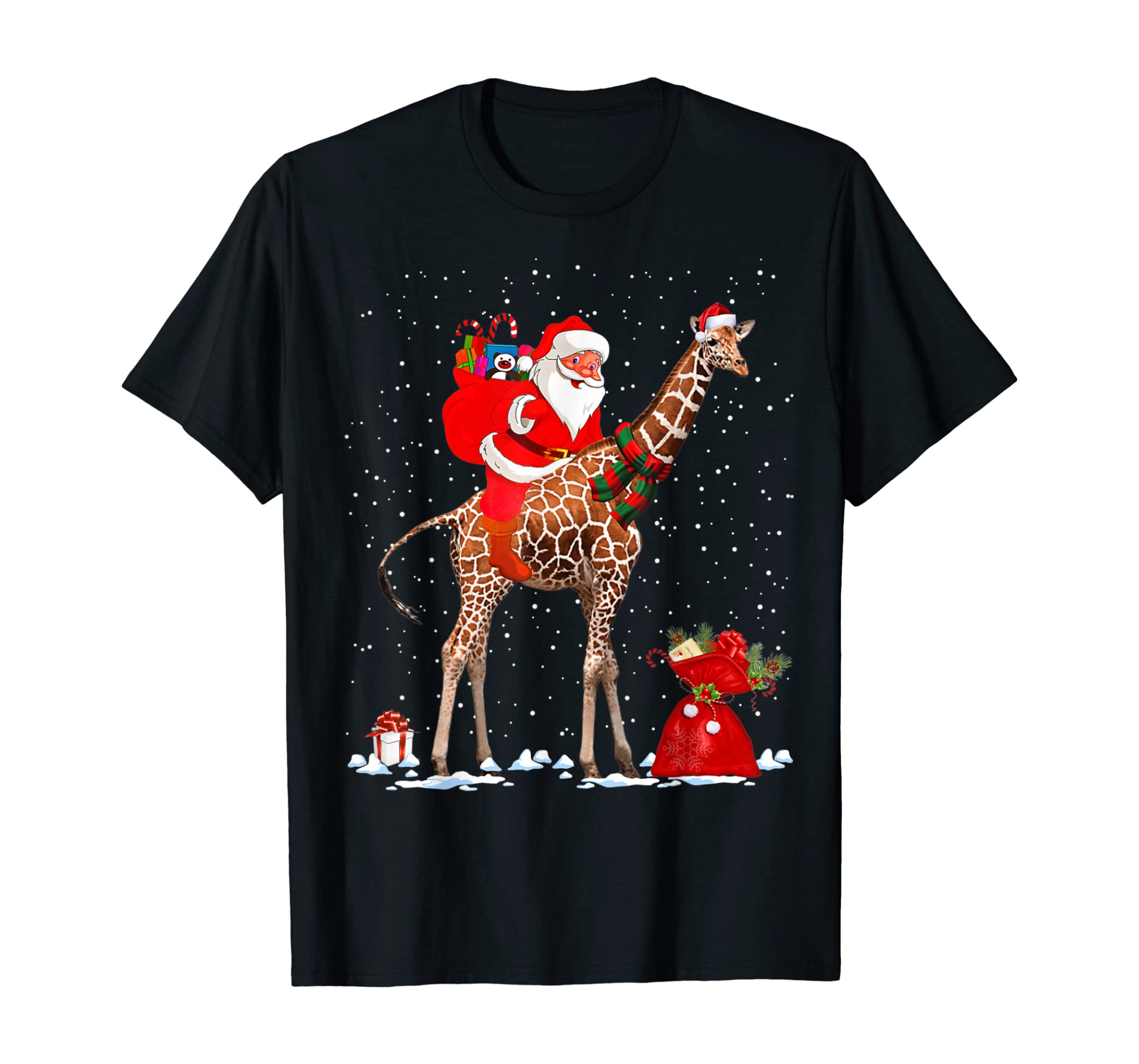 Santa Riding Giraffe Christmas Pajama Gifts Xmas Funny Shirt