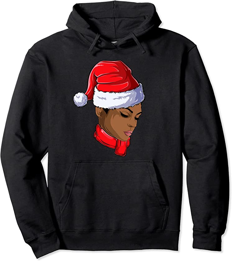 Black African American Santa Apparel Christmas Melanin Women Pullover Hoodie