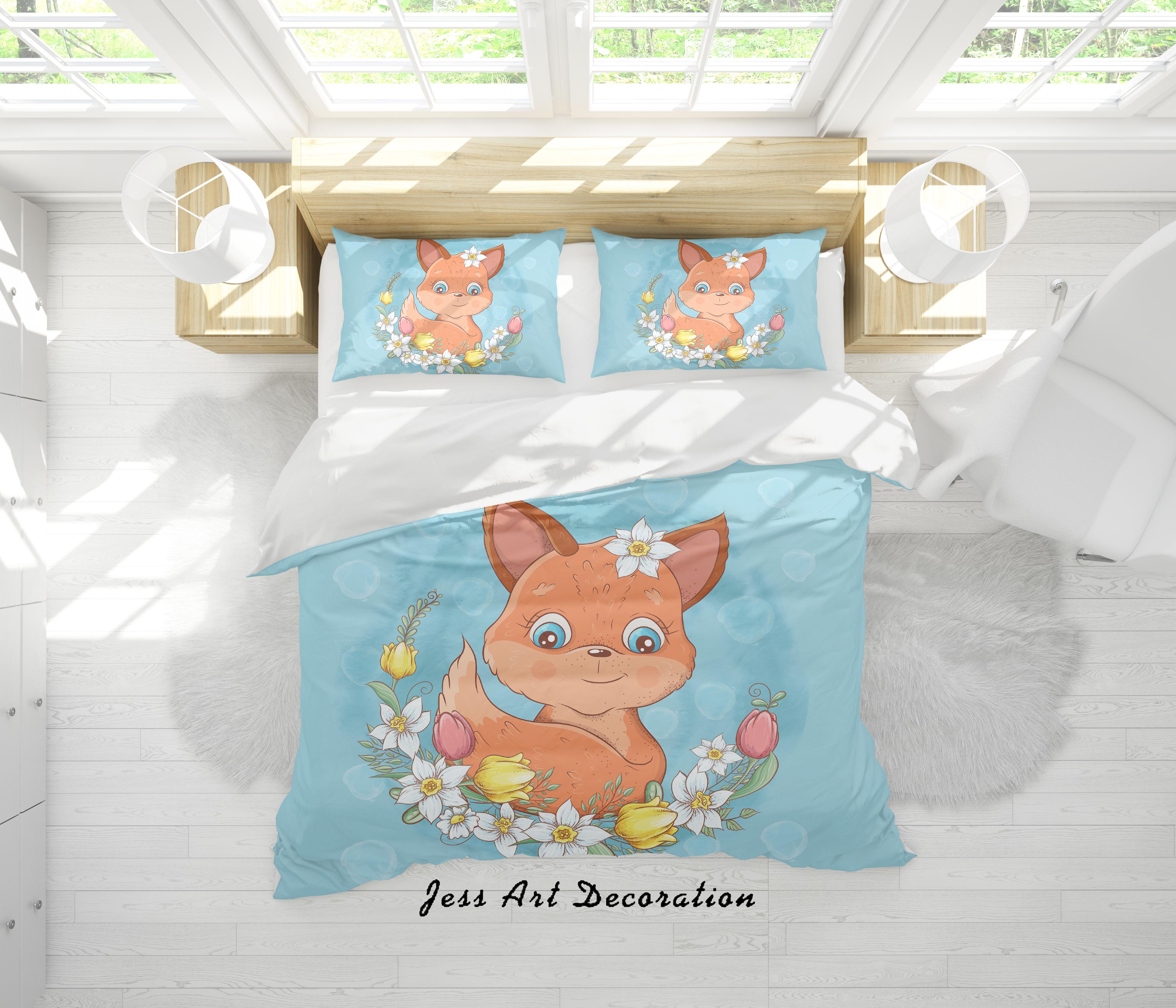 3D Blue Animal Squirrel Floral Quilt Cover Set Bedding Set Duvet Cover Pillowcases Sf125