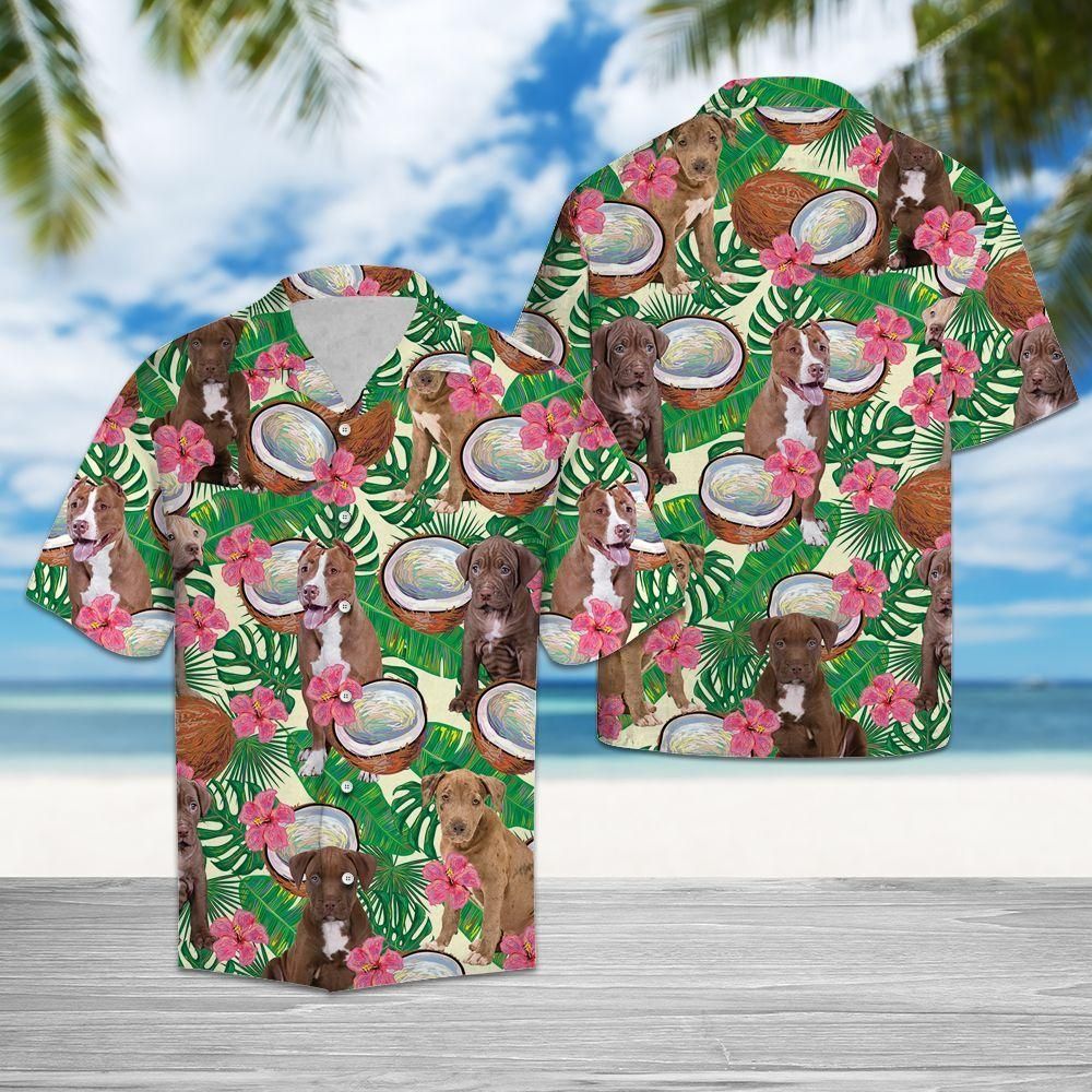 American Pit Bull Terrier Tropical Coconut Aloha Hawaiian Shirt Colorful Short Sleeve Summer Beach Casual Shirt For Men And Women