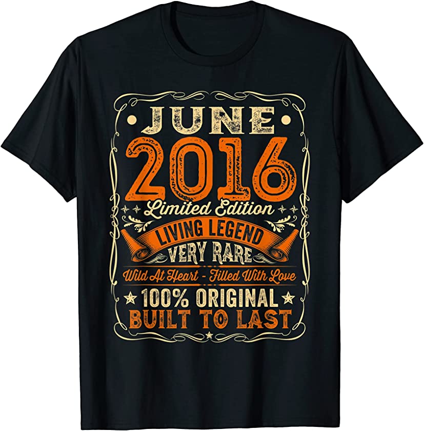 5 Years Old Vintage June 2016 Distressed 5th Birthday T-Shirt