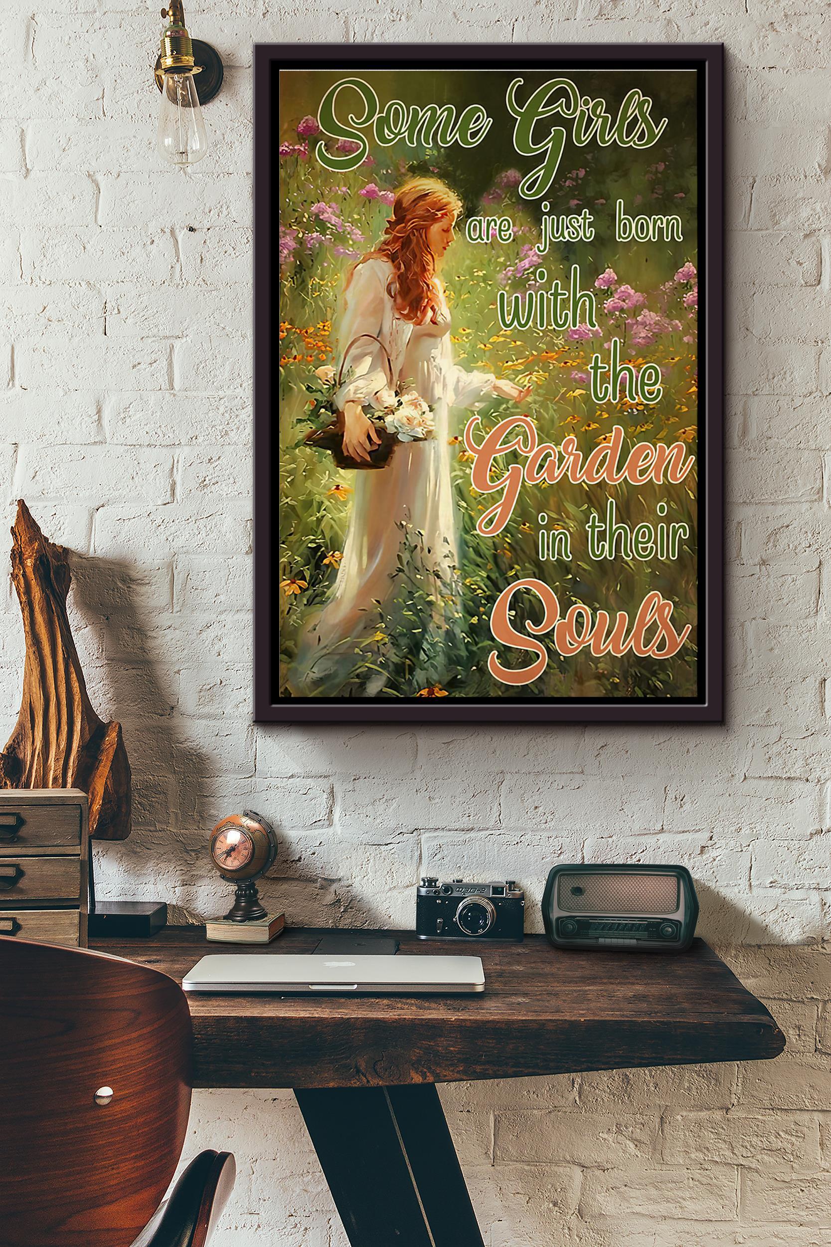 Some Girls Arre Just Born With The Garden In Their Souls Flowers Quote Poster Framed Matte Canvas