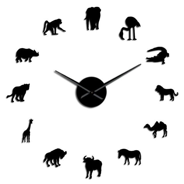 Elephant Horse African Animals 3D Diy Wall Clock Camel Lion Land Home Decor Wall Clock A41