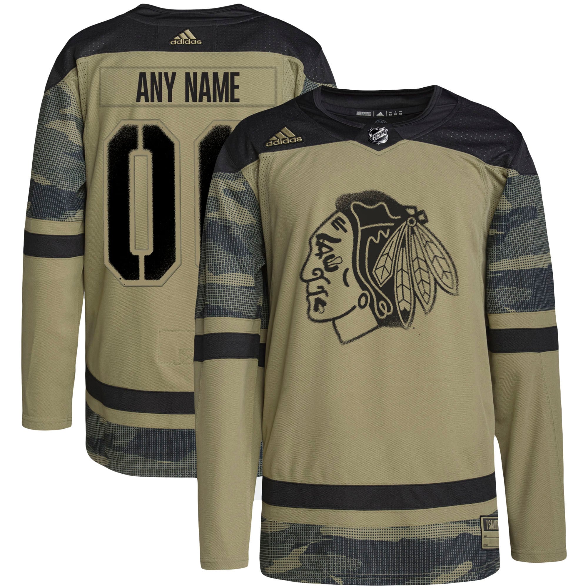 Men's Chicago Blackhawks adidas Camo Military Appreciation Team Authentic Custom Practice Jersey