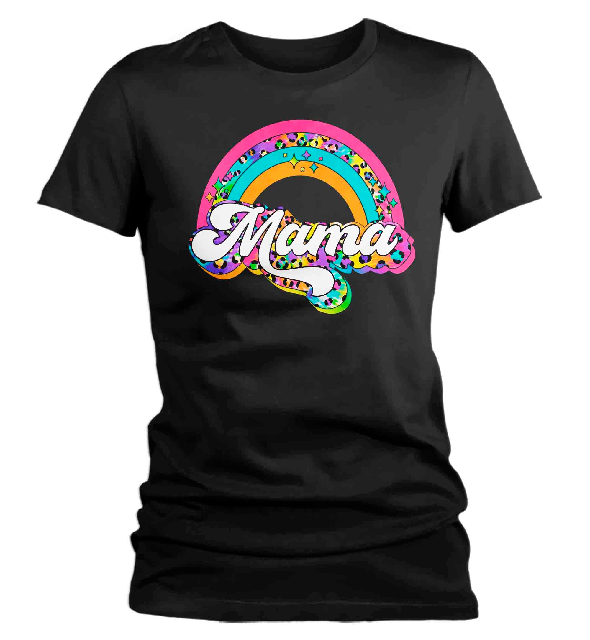 Women’S Retro Mama Shirt Rainbow Mom T Shirt Vintage Leopard Print Tshirt Mother’S Day Mama Tee Ladies V-Neck Soft Cotton Gift Idea