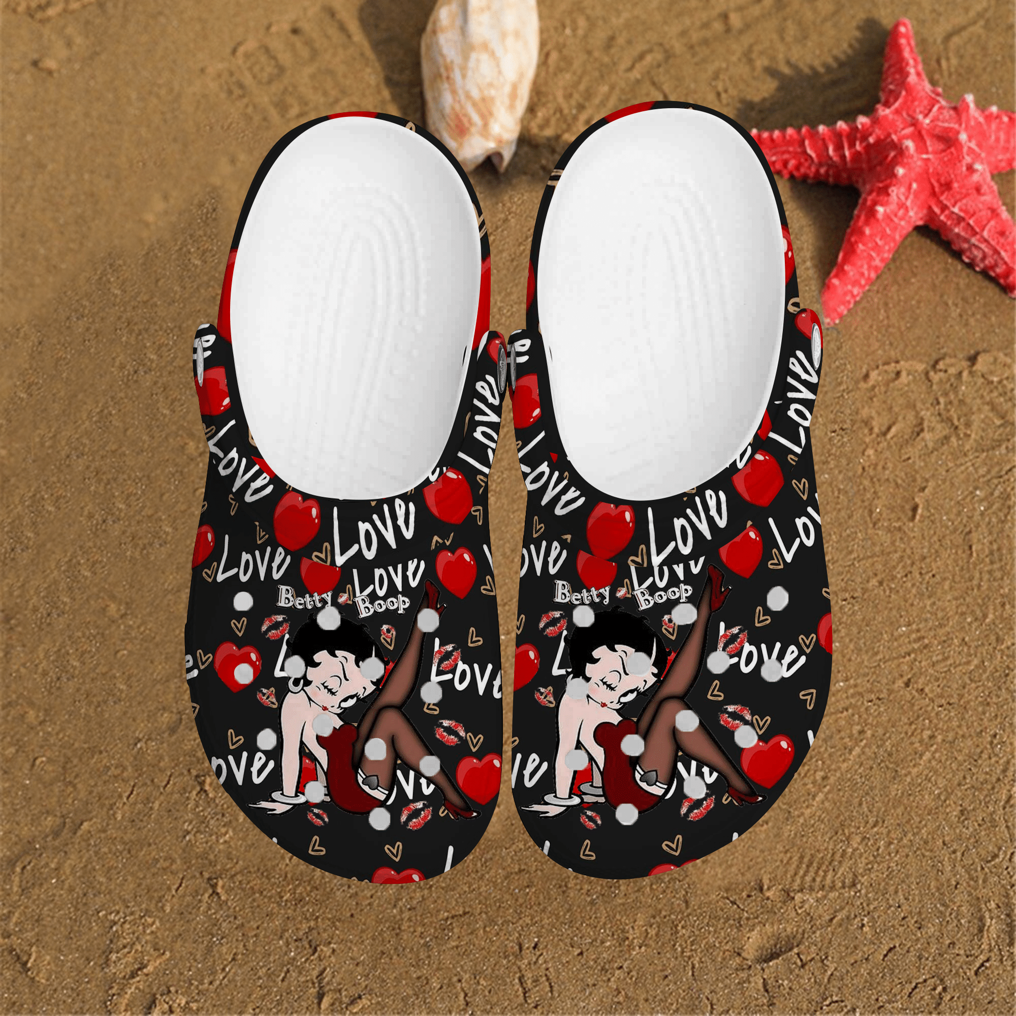 Betty Boop Singer Red Heart Sexy Girl Comfortable For Man And Women Classic Water Rubber Clogs Clogband Clogs Comfy Footwear