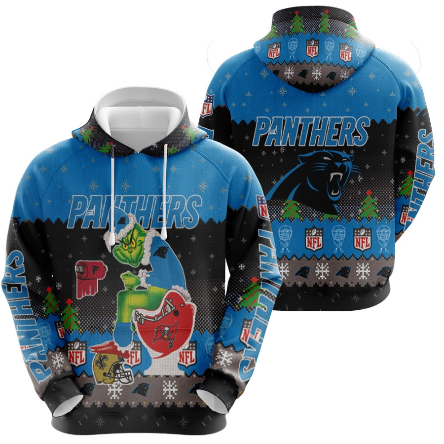 Santa Grinch Carolina Panthers Sitting On Buccaneers Falcons Saints Toilet Christmas Gift For Panthers Fans Hoodie