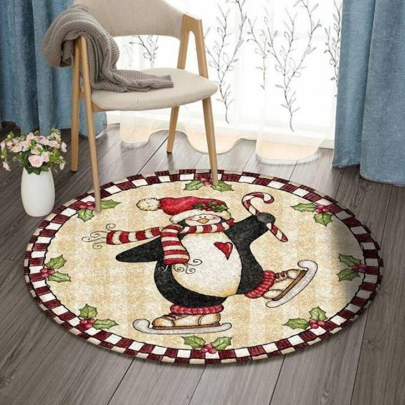 Penguin Christmas DN1410077RR round carpet, Christmas rug Floor Decor The US Decor