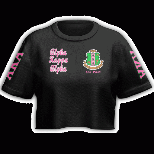 Alpha Kappa Alpha Est 1908 Sorority Emblem Black Crop Top T Shirt