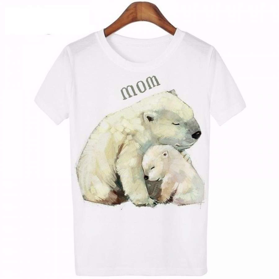 Women Harajuku Round Collar Crop Top Funny Polar Bear Printed Tops Tee Shirt Sports Suit