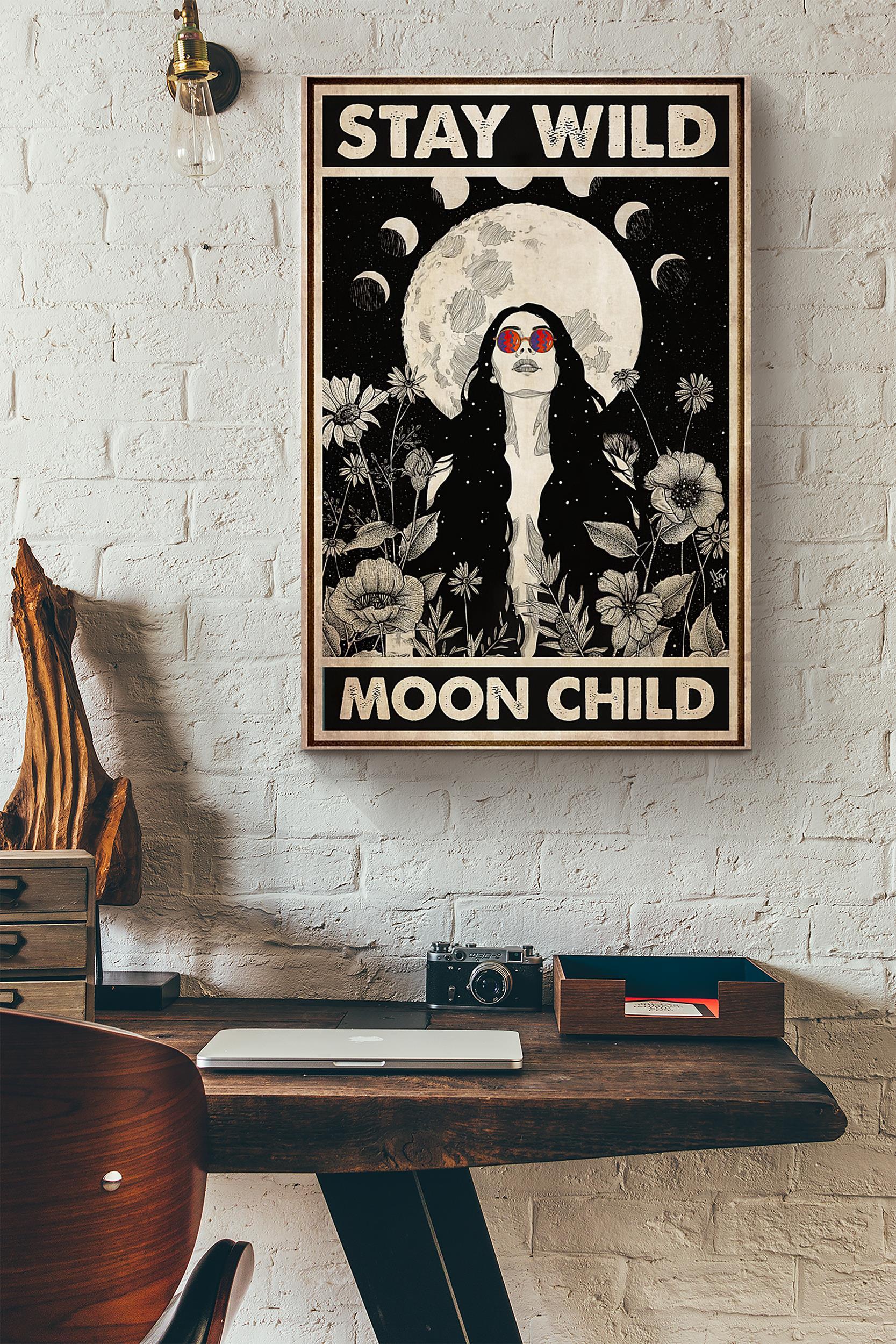 Hippie Stay Wild Moon Child Flowers Poster Wrapped Canvas