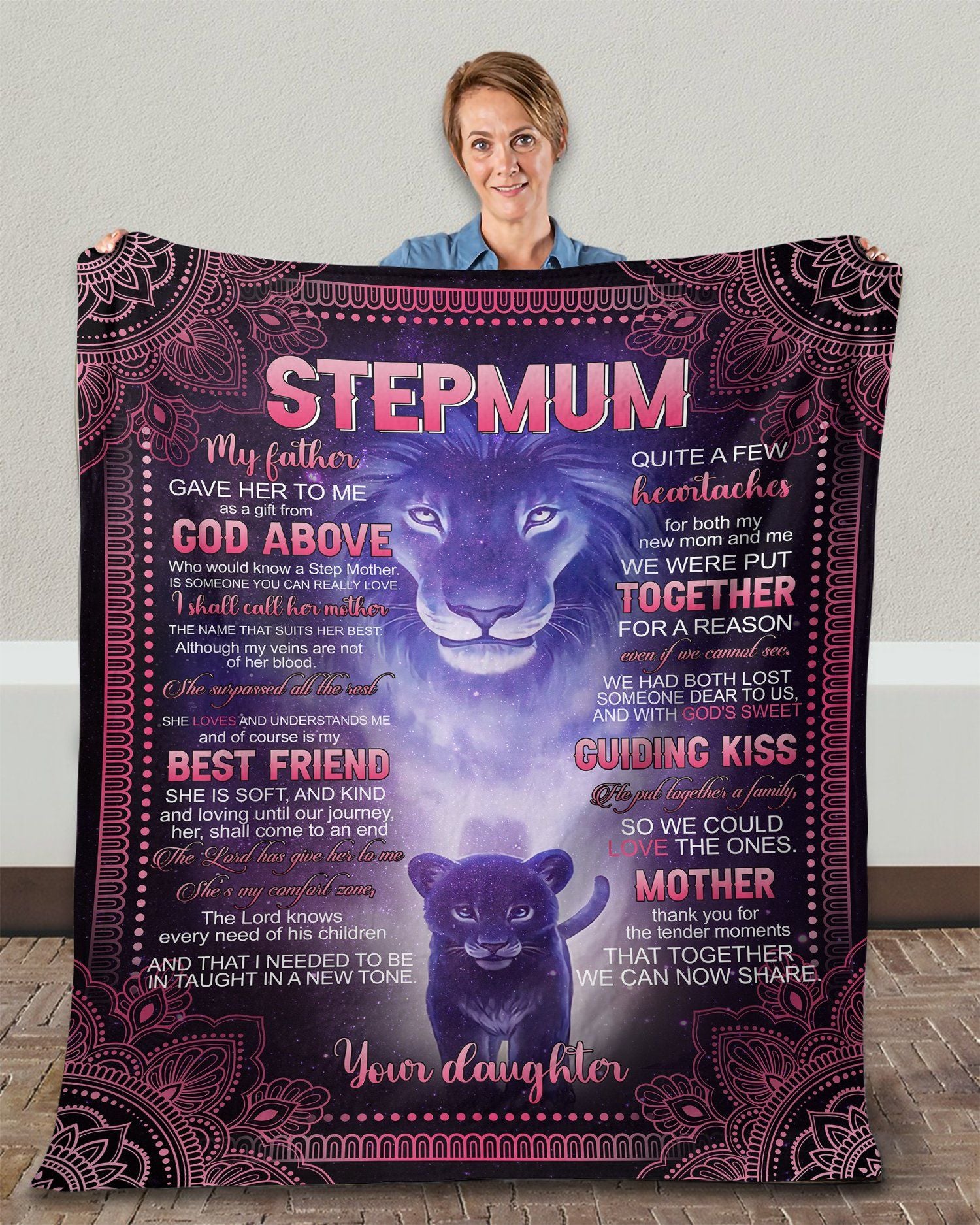 [Personalized Name] Stepmum Lion Thank You For The Tender Moments Fleece Blanket, Sherpa Blanket, Gift For Parent, Family Member, Friends Gift, Christmas Gift, Home Decor, Home Living