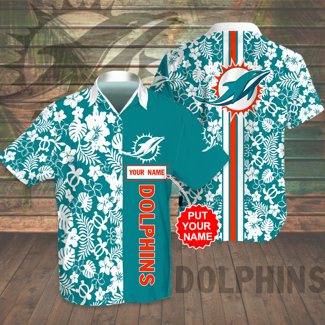 Personalized Miami Dolphins All Over Print 3D Flowery Aloha Summer Beach Hawaiian Shirt – Turquoise