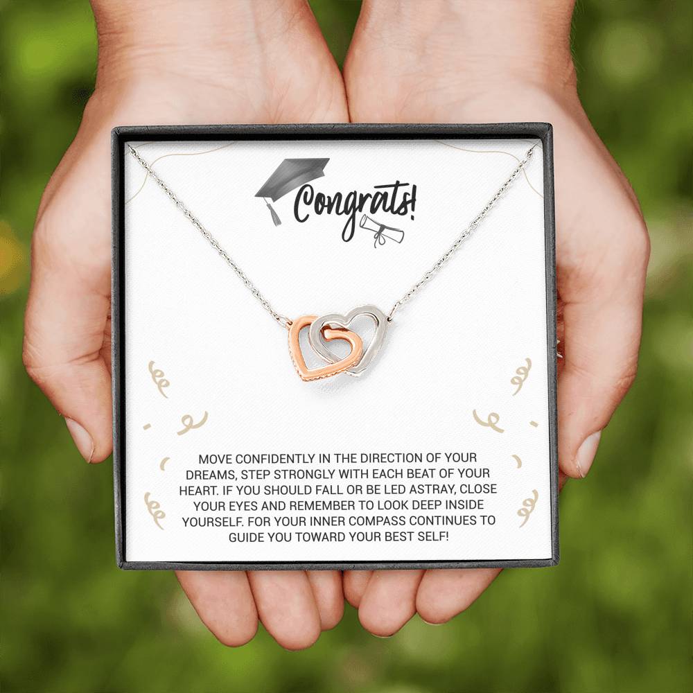 Graduation Necklace Gift – Move Confidently In The Direction Of Your Dreams – College, High School, Senior, Master Graduation Gift – Class Of 2022 Interlocking Hearts Necklace – Lx036D