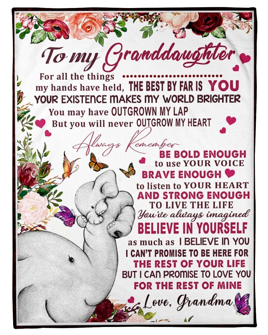 Grandma Gift For Granddaughter Elephant You Will Never Outgrow My Heart Fleece Blanket