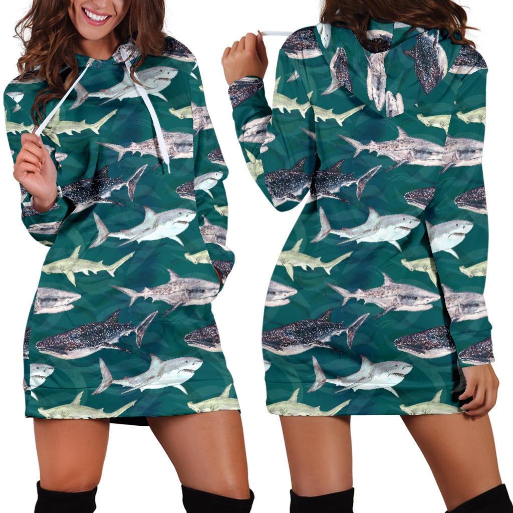 Shark Style Print Women Hoodie Dress