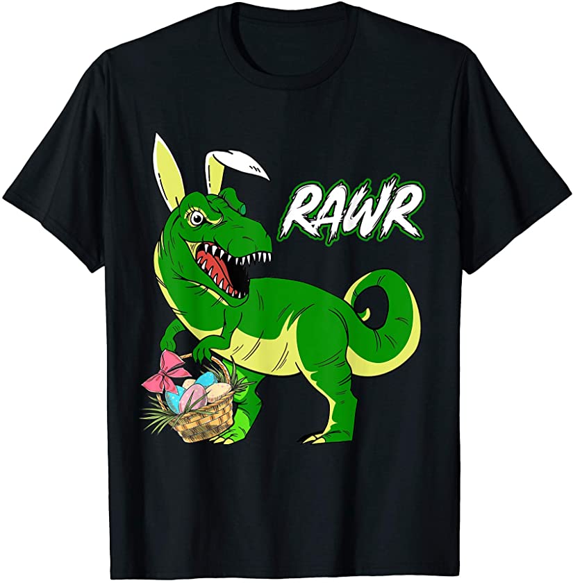 Rawr Trex Bunny Ears Easter Day Eggs Basket Boys Girls Kids T-Shirt