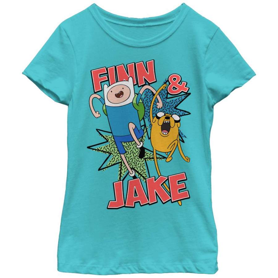 Adventure Time Girl’s Finn and Jake  T Shirt Tahiti Blue