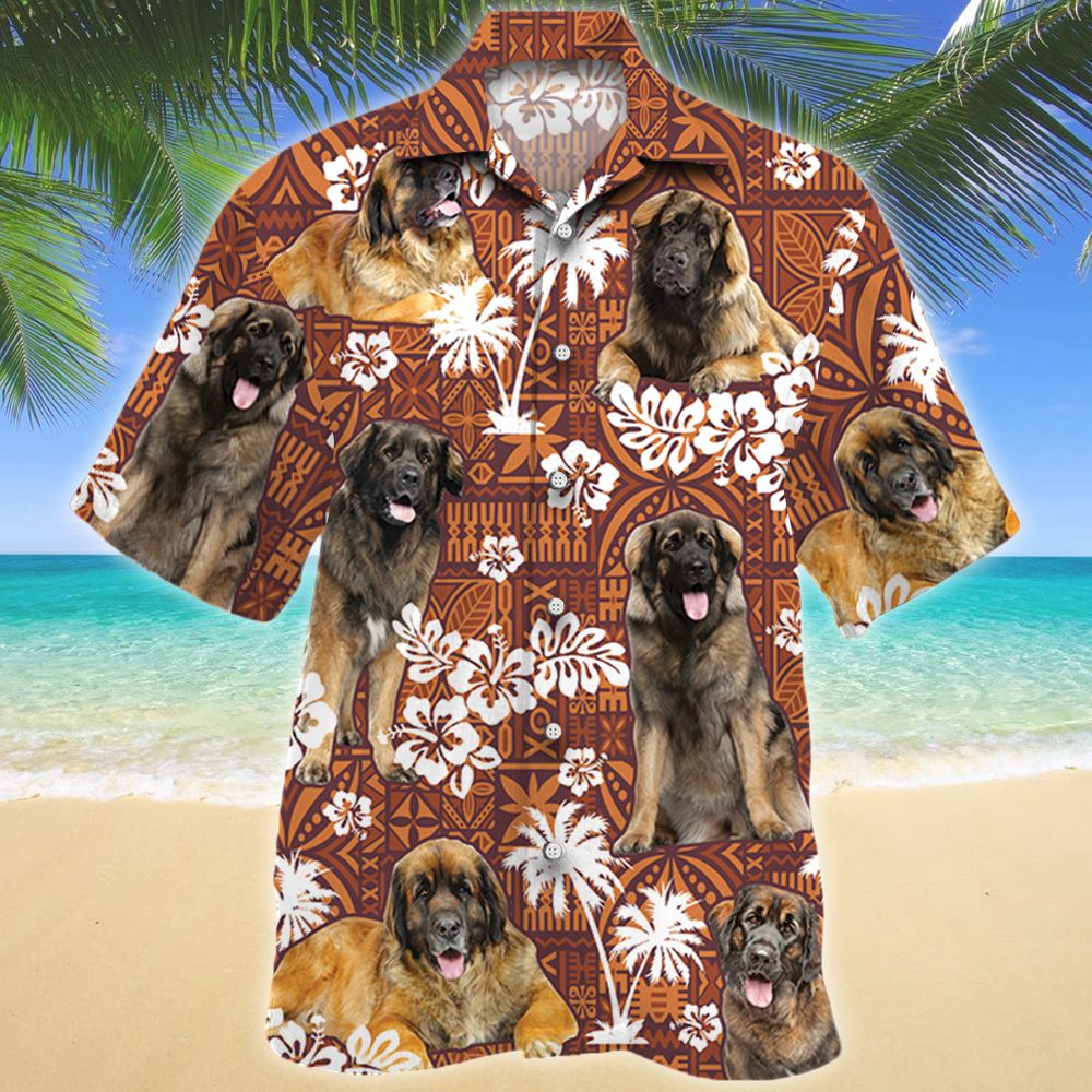 Leonberger Dog Red Tribal Pattern Hawaiian Shirt Ha46327