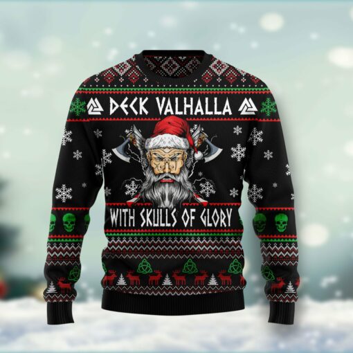 Viking Deck Valhalla With Skulls Of Glory Ugly Christmas Sweater For Men & Women, Gift For Christmas, Merry Christmas