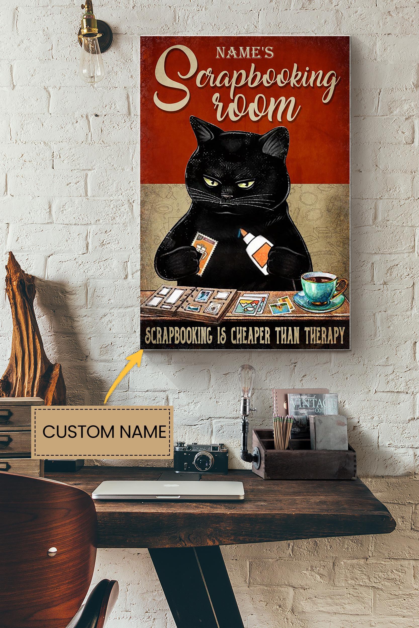 Scrapbooking Room Personalized Poster – Animal Wall Art – Gift For Cat Lover Black Cat Fan Scrapbooking Room Decor Wrapped Canvas