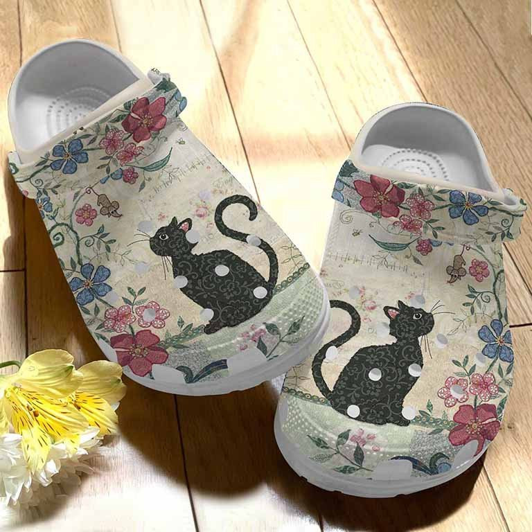 Blooming Black Cat Clogs Shoes Birthday Christmas Gift For Women