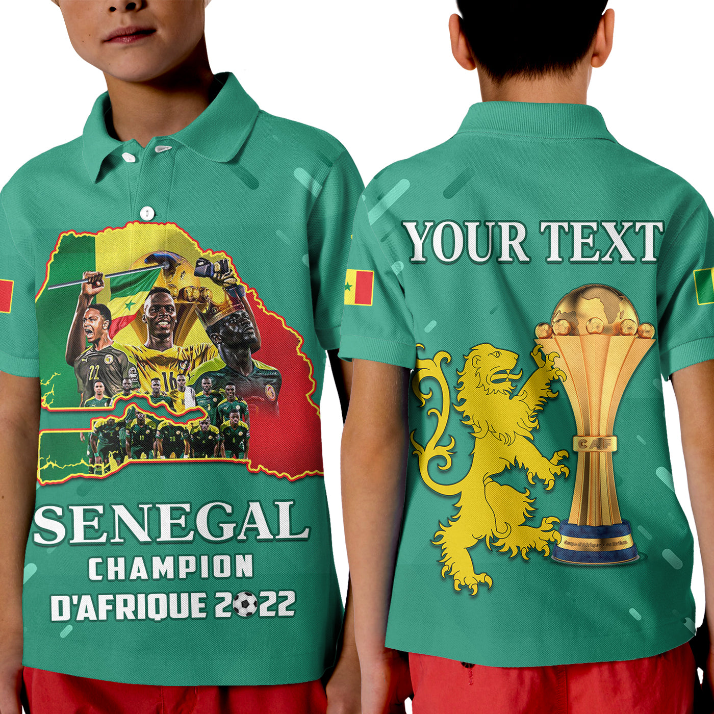 (Custom Personalised) Senegal Football Polo Shirt Kid The Champions 2022 Style Map And Lion Lt13