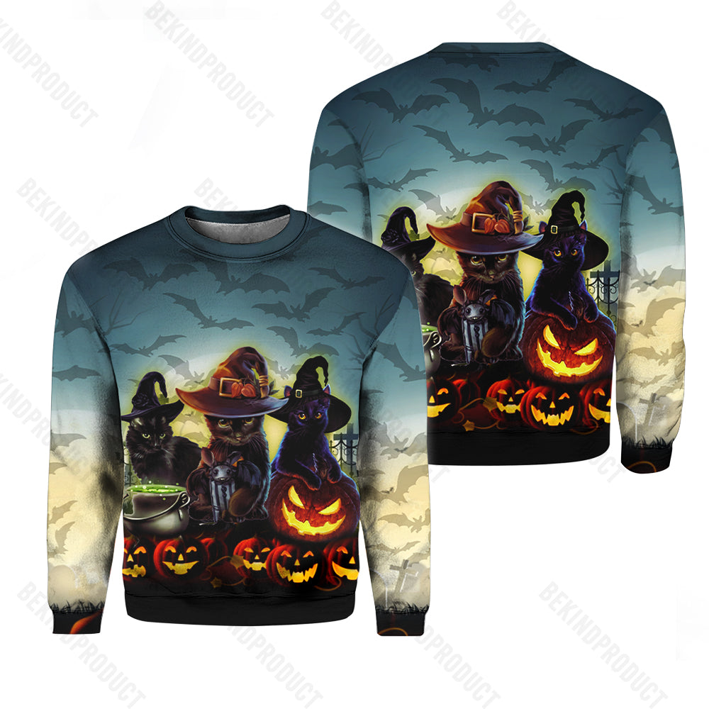 Three Black Cat Halloween Crewneck Sweatshirt All Over Print Sweatshirt For Women Sweatshirt For Men Swn1155