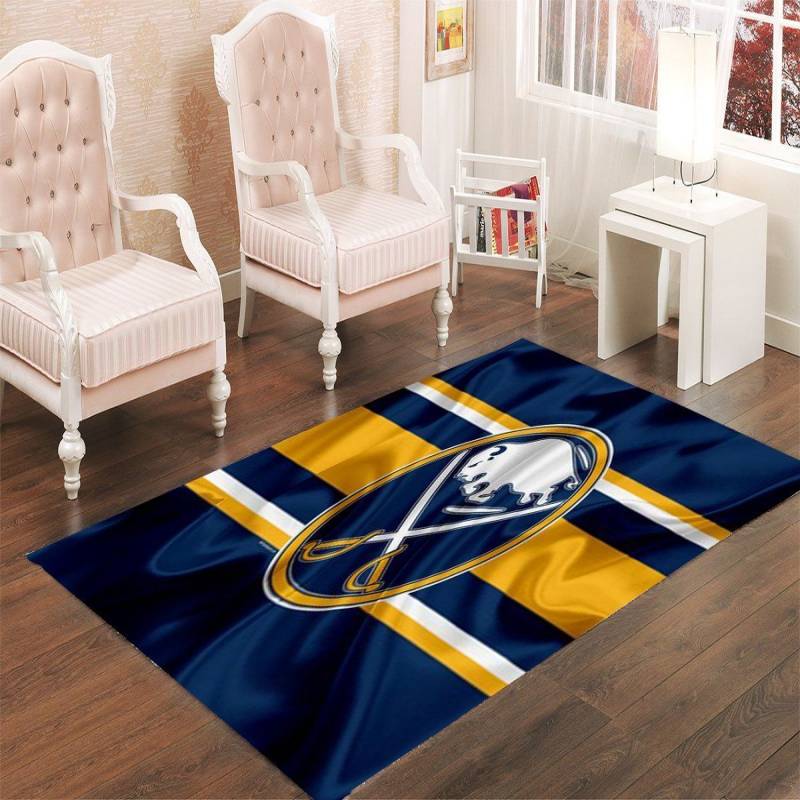 BUFFALO SABRES LOGO ON BLUE LIVING ROOM CARPET RUGS