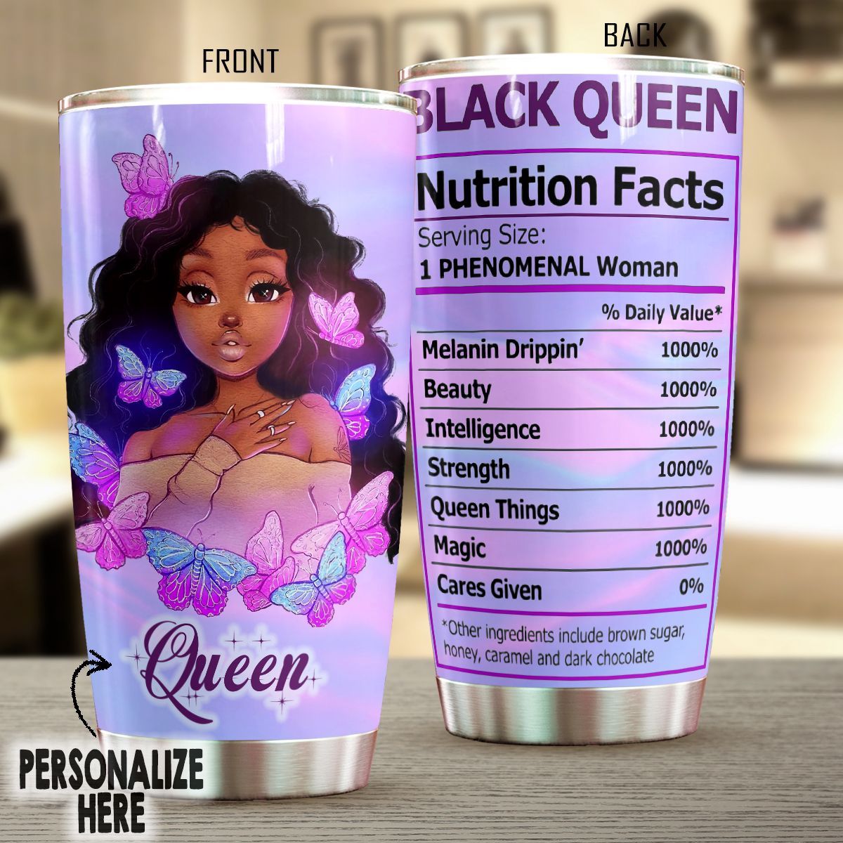 Black Women Black Queen Nutrition Facts Hg Personalized Name Stainless Steel Stainless Steel Tumbler Customize Name, Text, Number Dtfwi