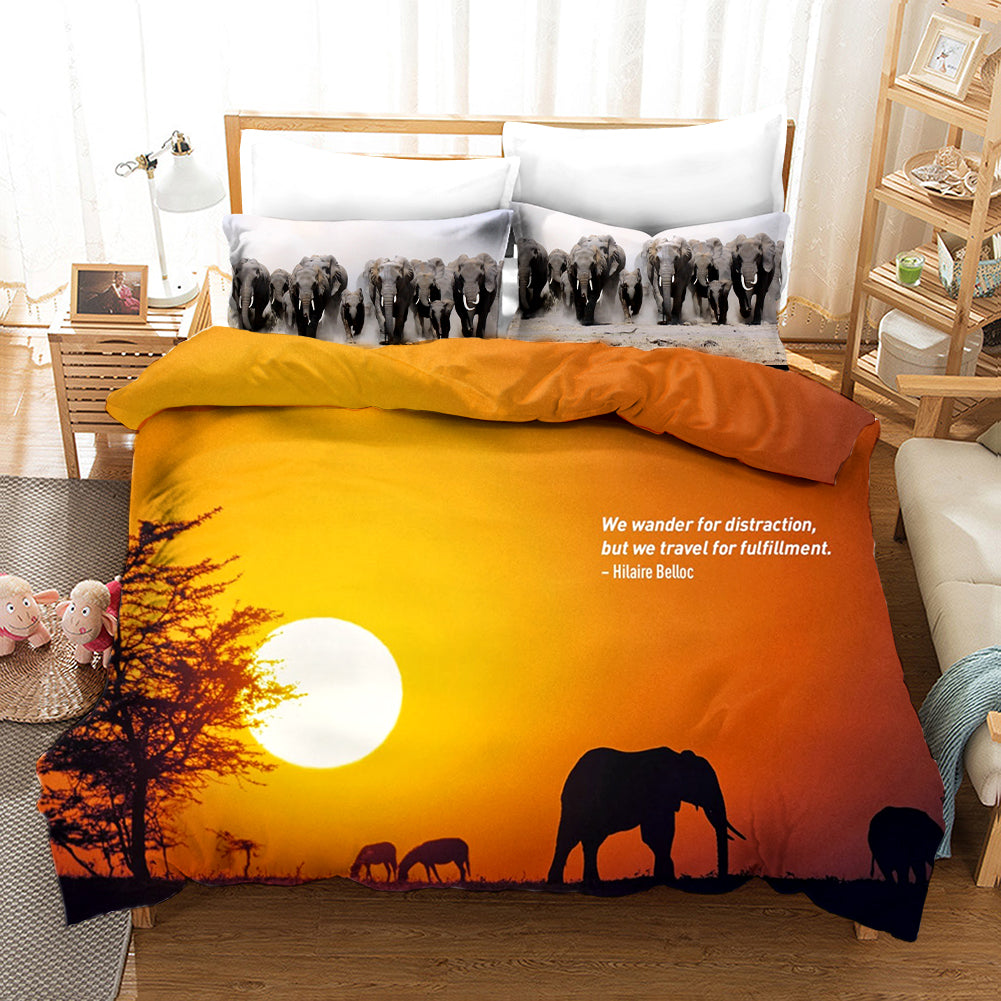 3D Elephant Sunset Quilt Cover Set Bedding Set Pillowcases 76