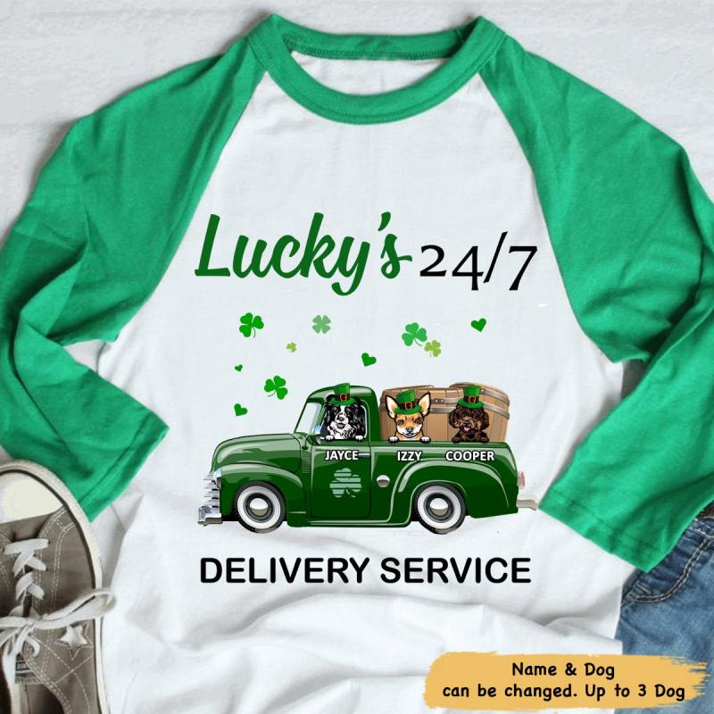 Delivery Service, Dogs Truck, Personalized Unisex Raglan Shirt, St Patricks Day