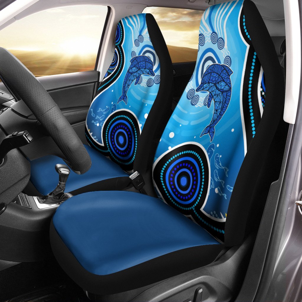 Aboriginal Car Seat Cover – Dolphin And Aboriginal Dot Patterns