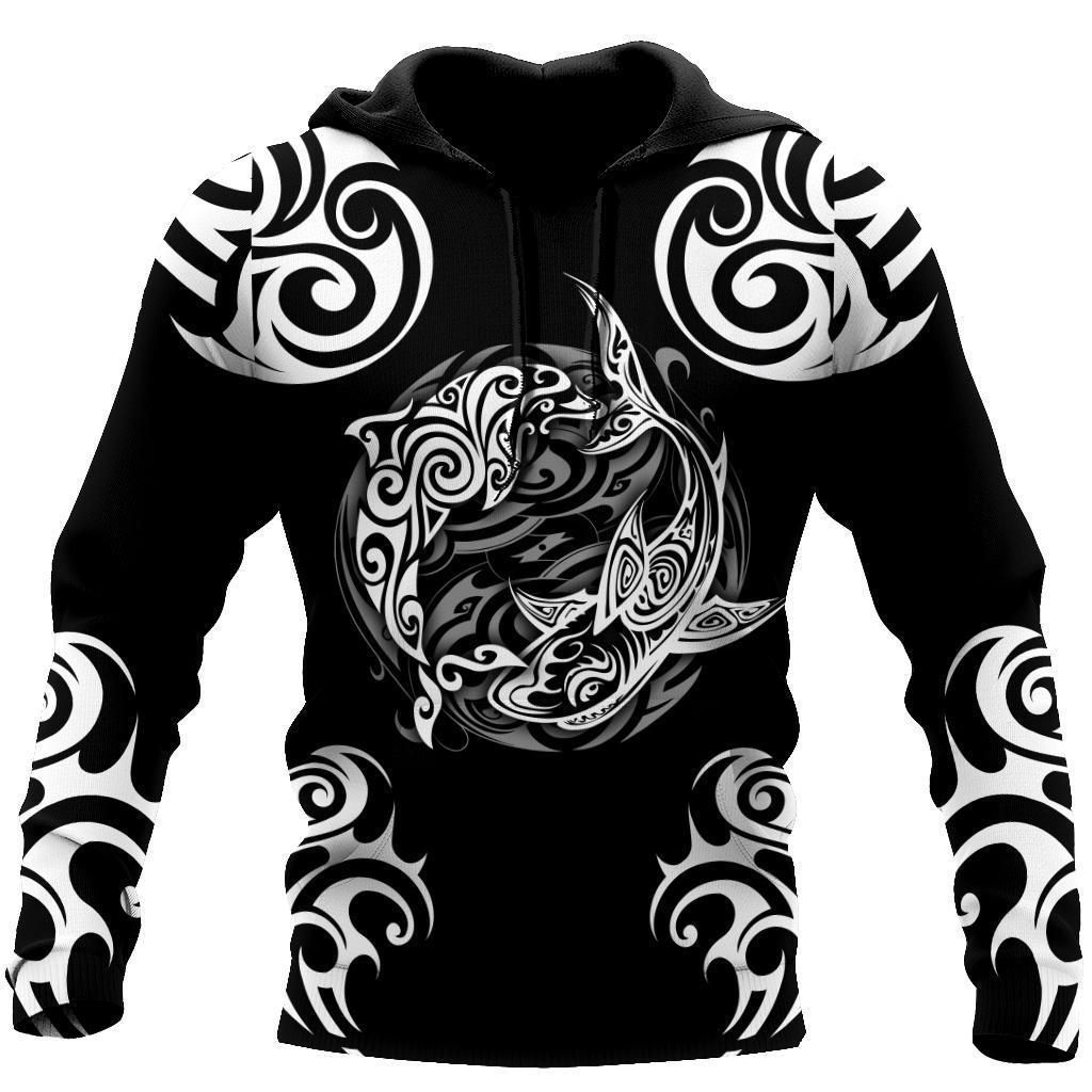 Shark T-Shirt Shark Week Hoodie Shark Polynesian Style Pattern Black White T-Shirt Hoodie Apparel Adult Full Size Unisex