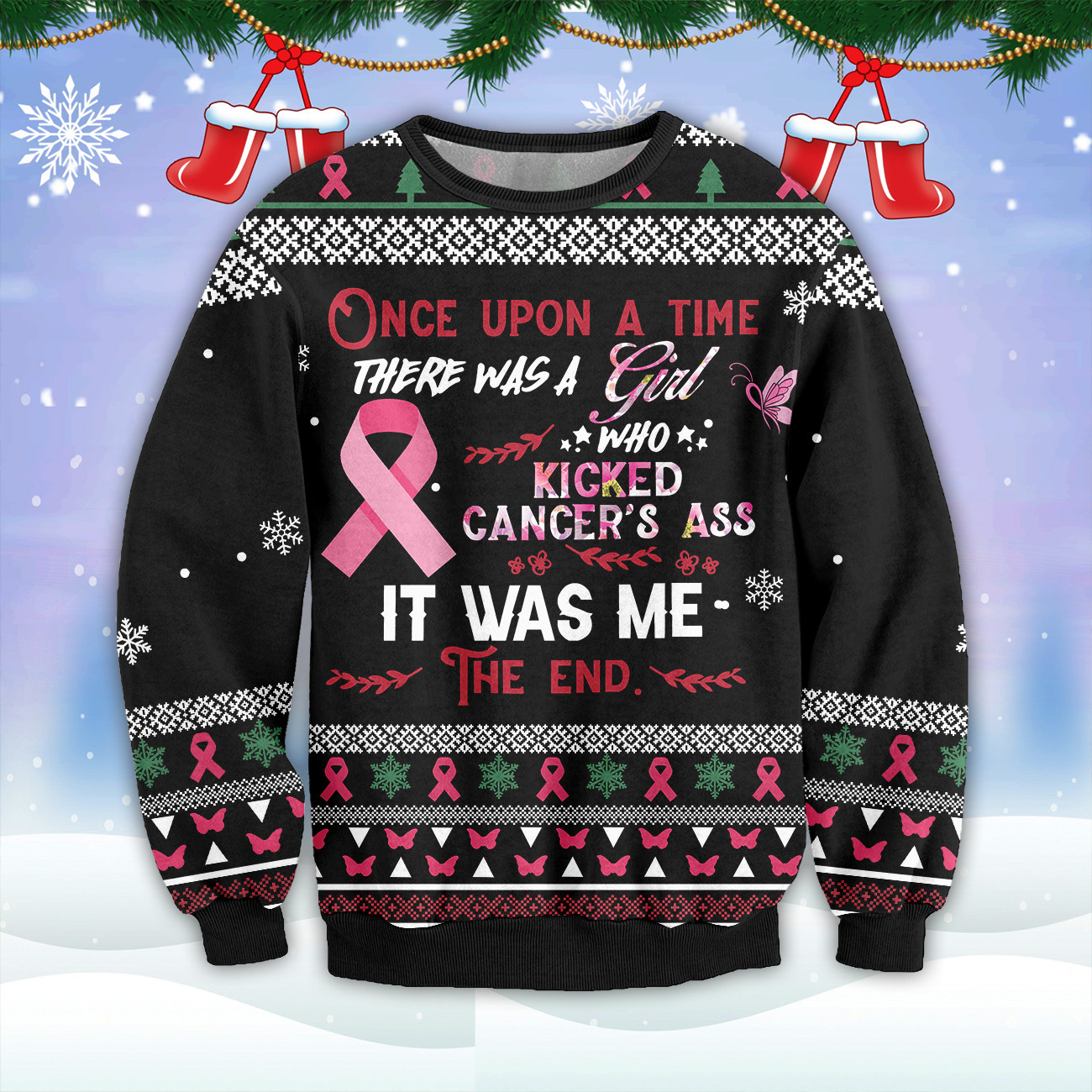 The Girl Kick Breast Cancer Awareness Ugly Christmas Sweater